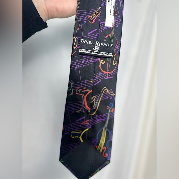 Three Rocker Necktie Company Music Band Instruments All Over Printed Mens Tie - Picture 7 of 17